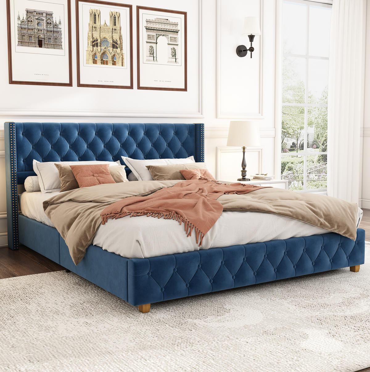 POLSTERBETT mit Lattenrost 160x200 cm Samt Blau - Blau, Metall (160/200cm) - Meubliv