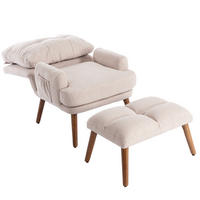 RELAXSESSEL Stoff Beige mit Fußhocker, Seitentasche und verstellbarer Rückenlehne - Beige, Holzwerkstoff/Textil (66/96.5/60cm) - WISHDOR
