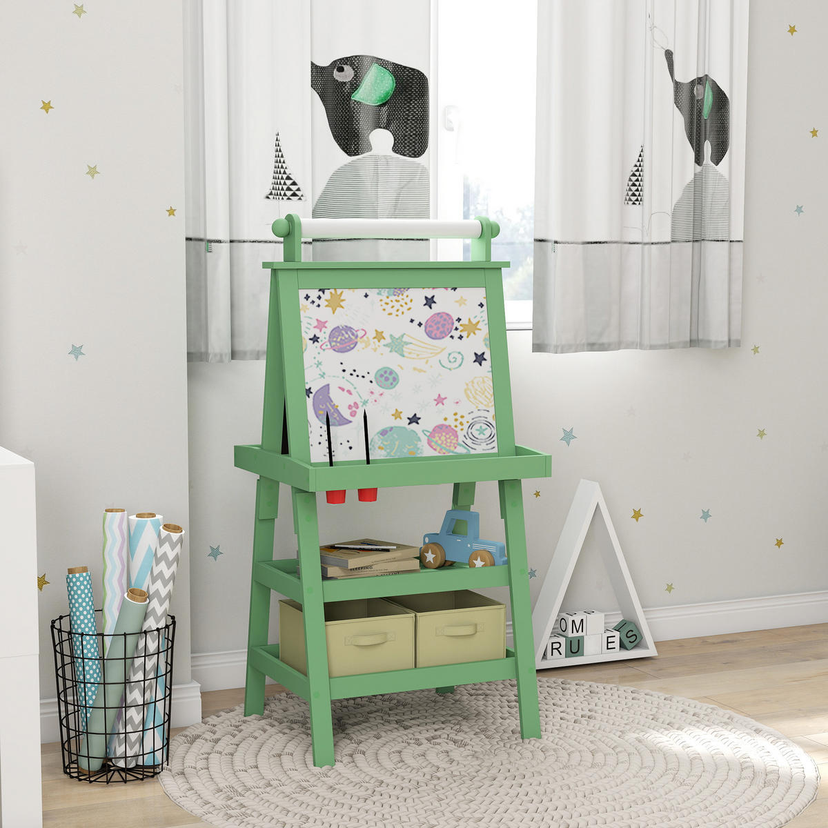 MALTAFEL DE-18199 3-in-1 mit Magnet- & Kreidetafel Grün - Grün, Holzwerkstoff (48/118/59cm) - ComfortXL