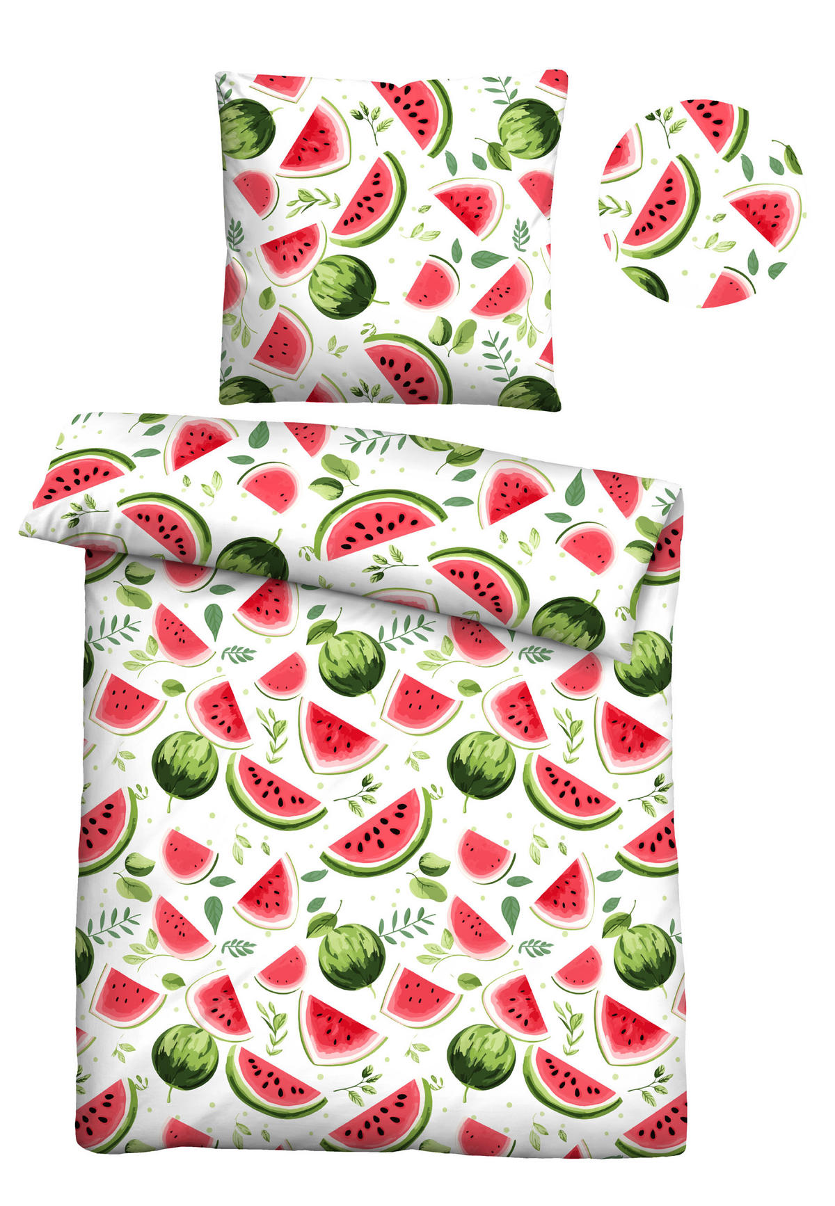 BETTWÄSCHE-GARNITUR Renforcé Wassermelone rot, 135x200 cm + 80x80 cm - Rot, Textil (135/200cm) - Castell