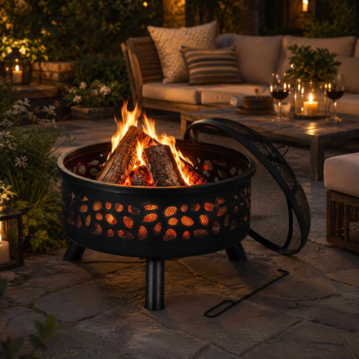 FEUERSCHALE Schwarz Silber Stahl mit Grillrost 60 cm - Schwarz, Metall (60/51/60cm) - Relaxdays