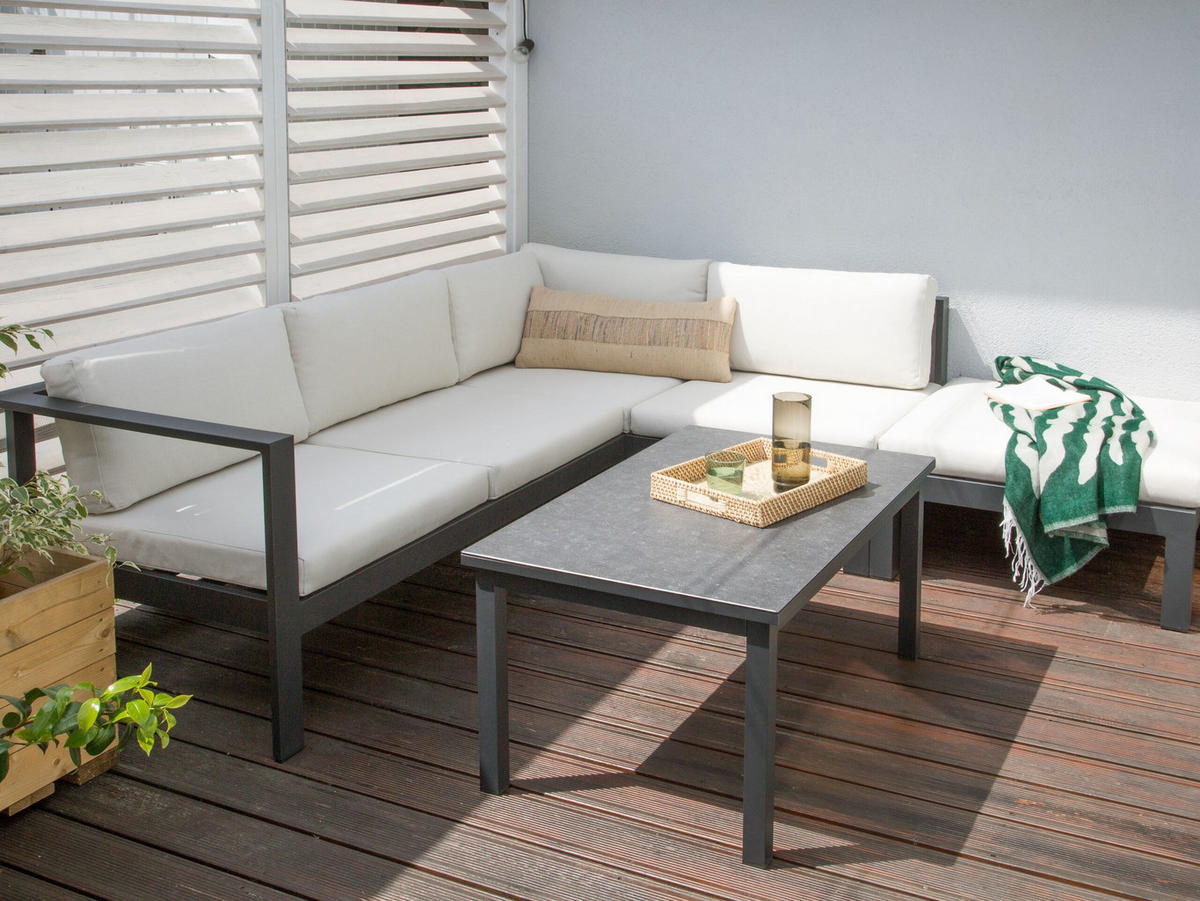 LOUNGE-SET 5-sitzer Aluminium Cremeweiß Messina - Schwarz/Weiß, Metall - Beliani