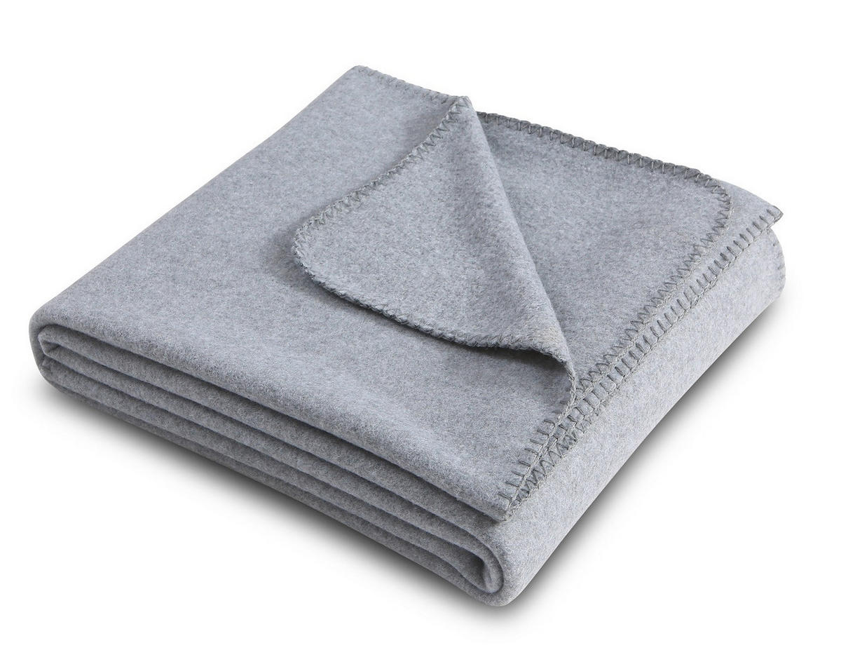 FLEECEDECKE eco-line grau meliert 140/190 cm Ketteleinfassung Anti-Pilling - Grau, Textil (140/190cm) - wometo