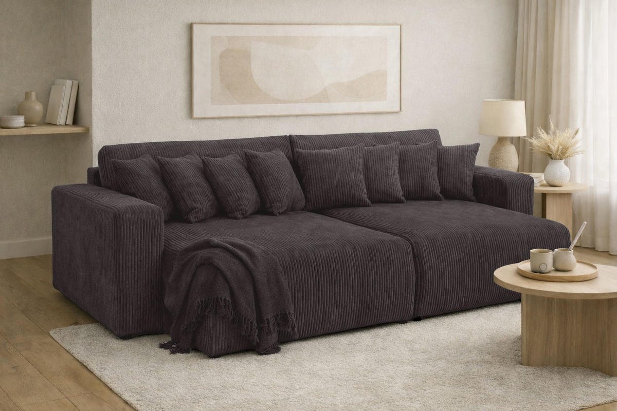 SCHLAFSOFA, Cordstoff Poso, Dunkelgrau, PIANO DOUBLE - Dunkelgrau, Holz (246/83/145cm) - Kaiser Möbel