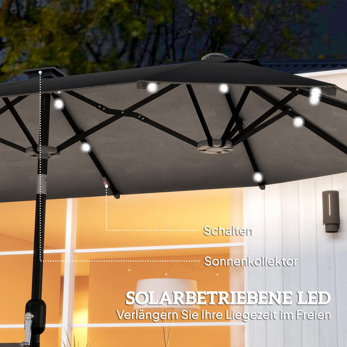 SONNENSCHIRM, Doppelsonnenschirm, Gartenschirm, Polyester, Stahl, Dunkelgrau - Grau, Metall (150/292cm) - Outsunny
