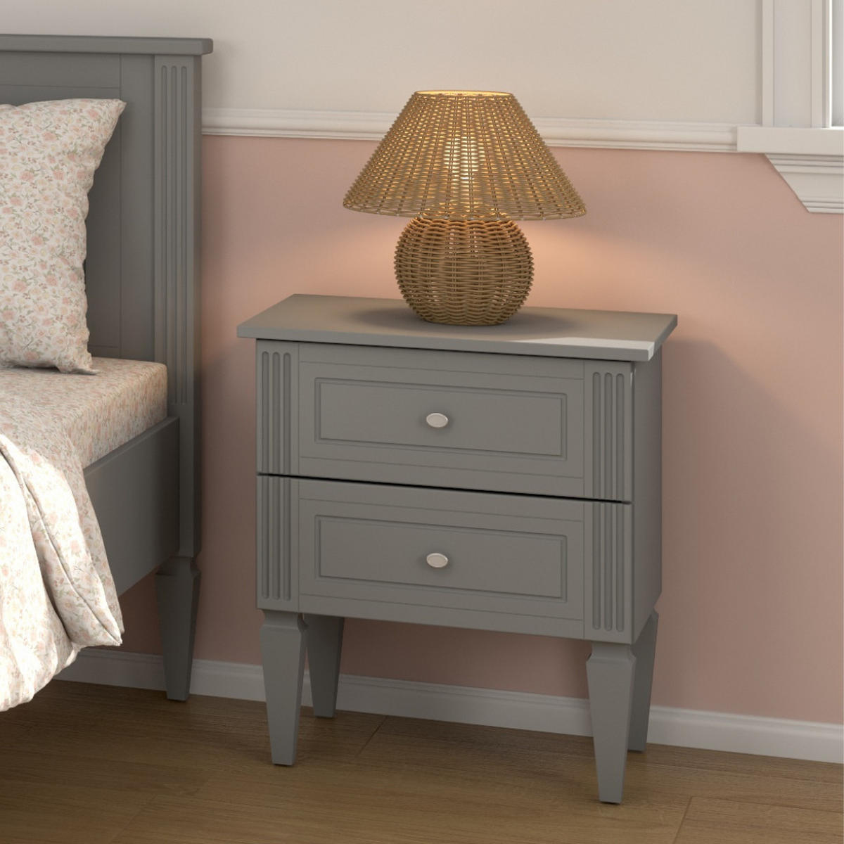 NACHTTISCH Ines - Grau, Holzwerkstoff (51/59/40cm) - RAUMHIRSCH FURNITURE