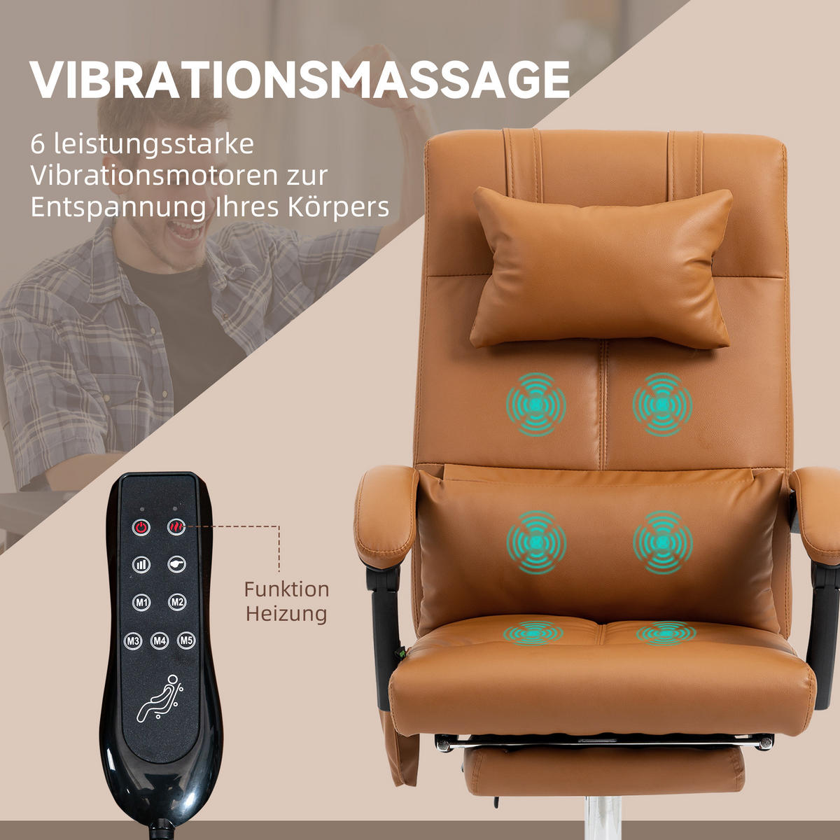 BÜROSTUHL mit Massagefunktion, Braun - Braun, Leder (67/123/66cm) - Vinsetto