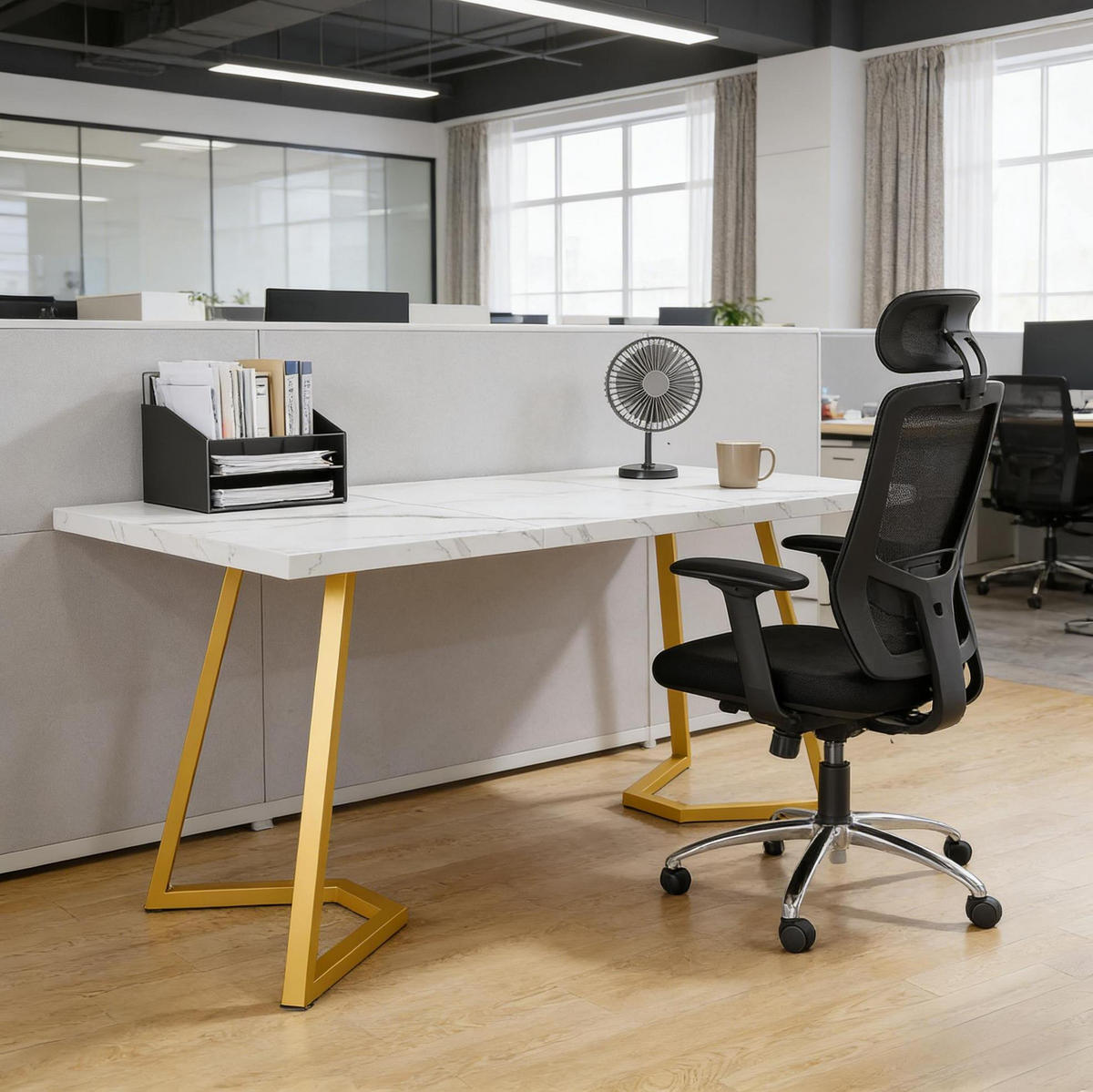 SCHREIBTISCH multifunktional Holzwerkstoff Metall Weiß Gold - Weiß, Metall (140/80/75cm) - Meubliv