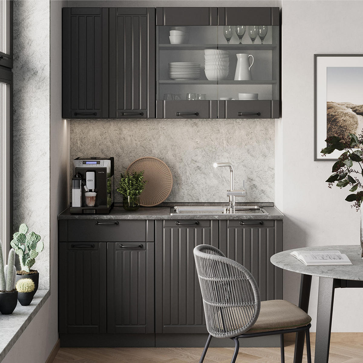 JEDNOTKOVÁ KUCHYNĚ Fame-Line Tmavě šedá - tmavě šedá/antracitová, kompozitní dřevo (140/81.6/60cm) - Vicco