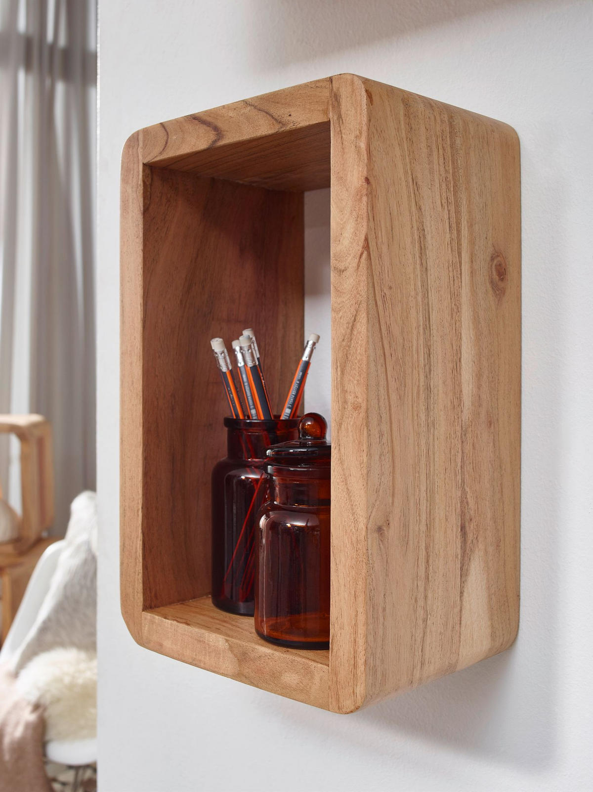 WANDREGAL Set TEKO CUBES Massivholz Abgerundete Ecken, Beige 80x15x20 cm - Beige, Holz (80/20/15cm) - KADIMA DESIGN