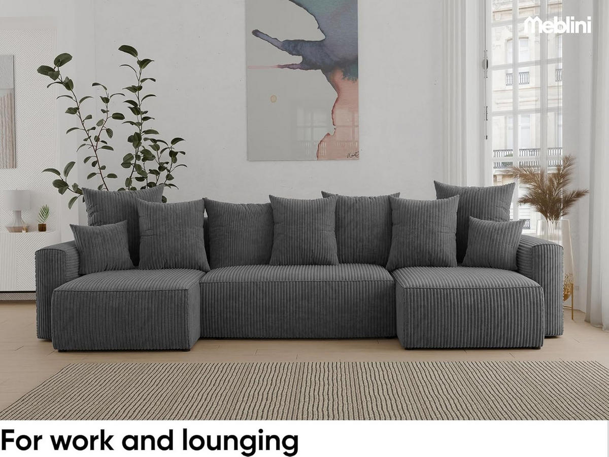ECKSOFA DAVE U - Dunkelgrau/Schwarz, Holzwerkstoff (312/142cm) - Meblini