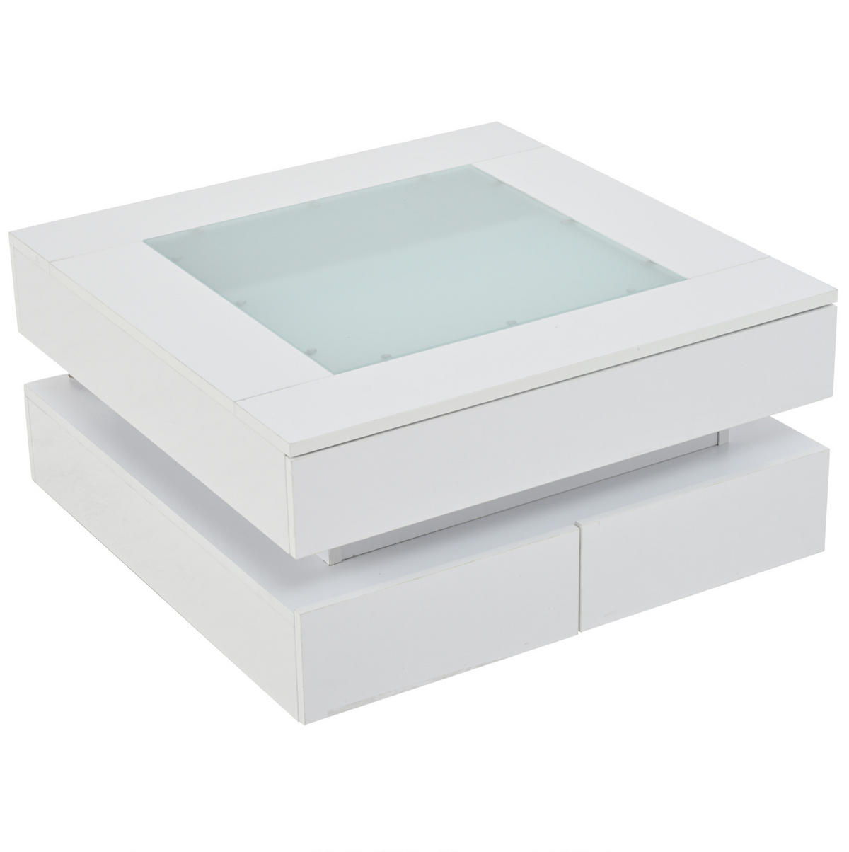 COUCHTISCH 70/70/35 cm mit LED-Beleuchtung, Glasplatte und 3 Schubladen, Weiß - Weiß, Holzwerkstoff (70/70/35cm) - Redom