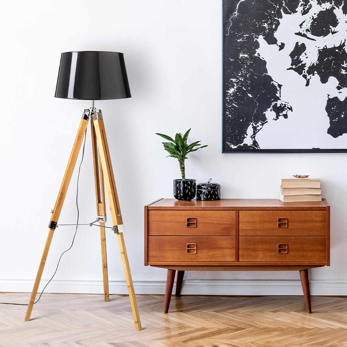 STEHLEUCHTE ALVIS/RIDICK Schwarzglänzend 15 W - Schwarz, Metall (25/25/160cm) - Rendl