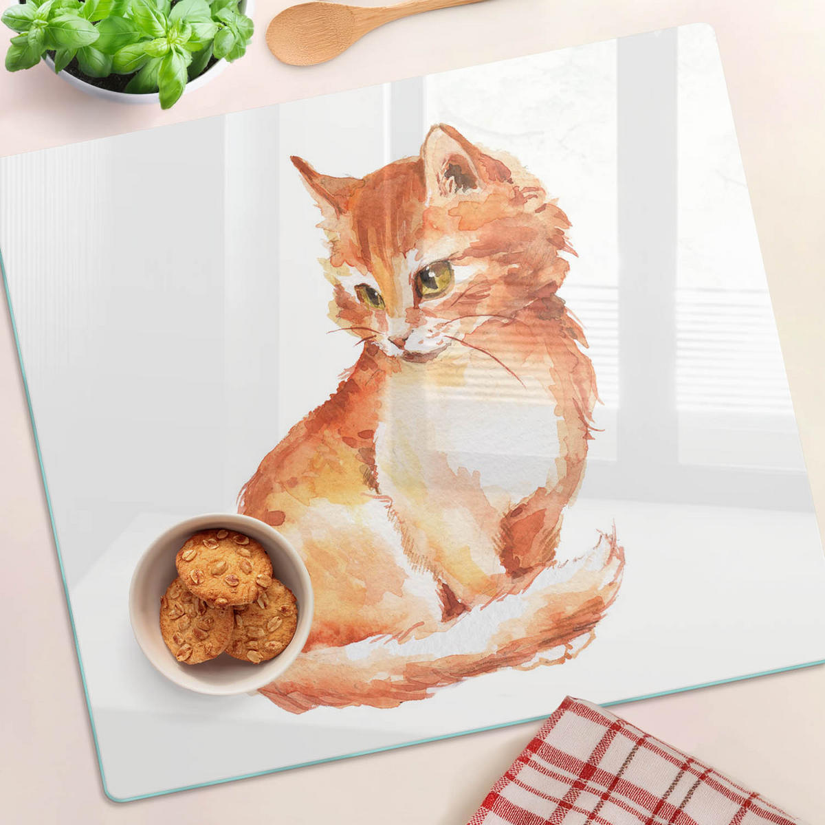 GLASPLATTE 60x52 cm Rote Katze - Orange, Glas (60/52cm) - TULUP