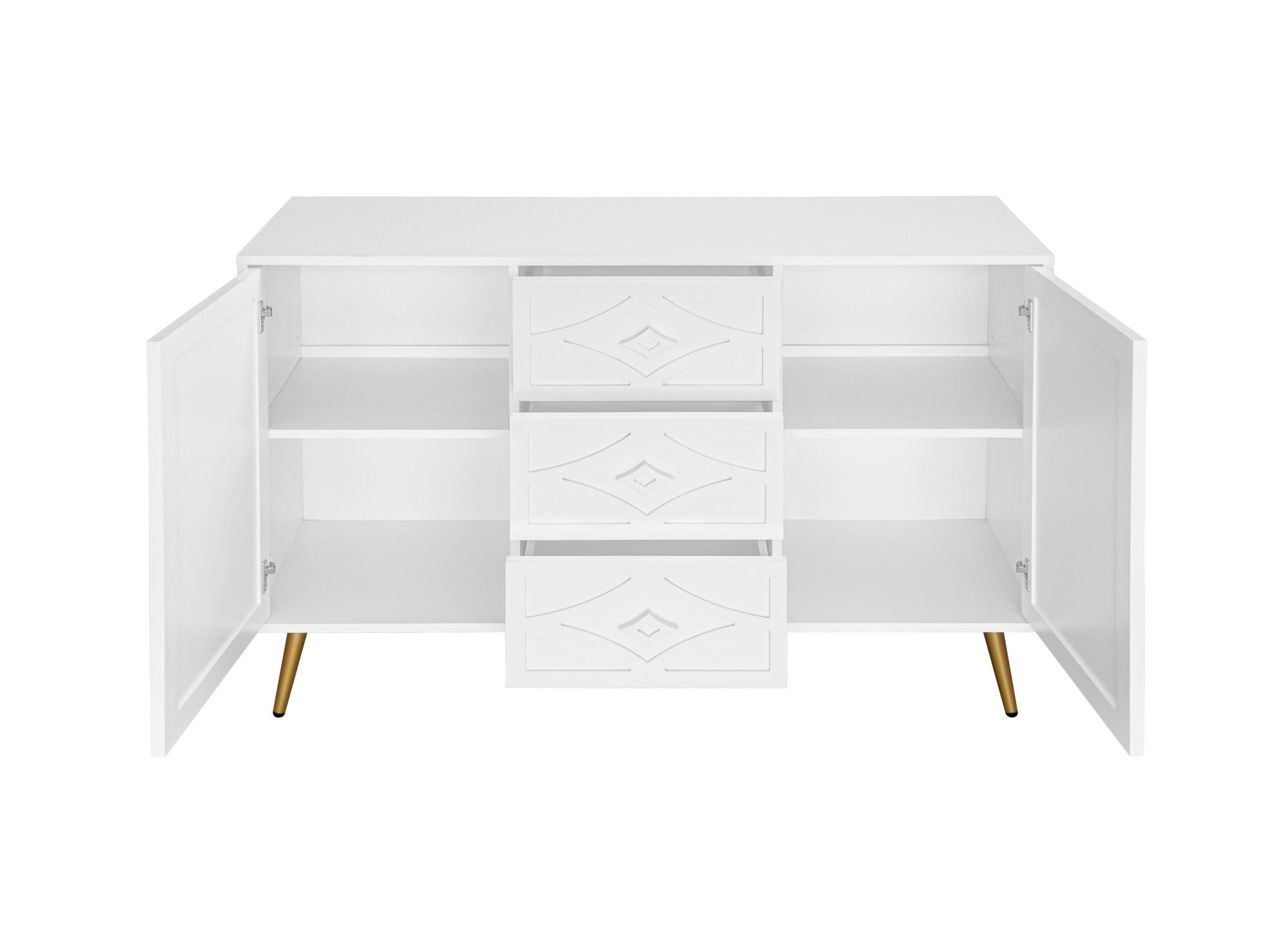 KOMMODE aus Holzwerkstoff 120x40x80 cm Weiß mit 3 Schubladen, 2 Türen und 3D-Rautenmuster - Weiß, Holzwerkstoff (120/80/40cm) - Modfu
