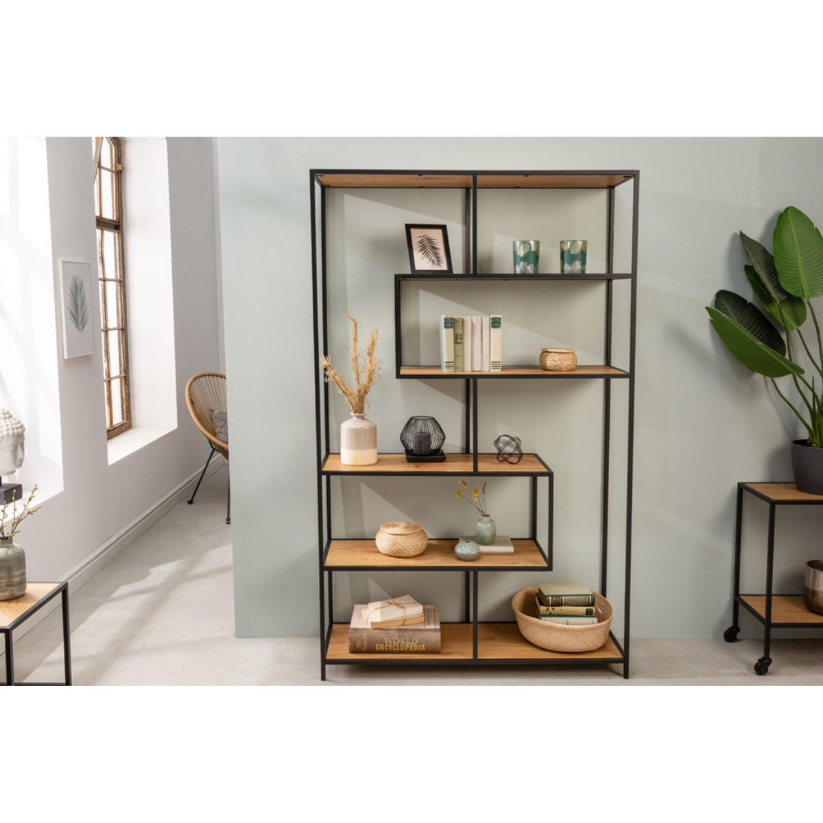 BÜCHERREGAL SLIM LINE Wildeiche 185cm - Schwarz/Braun, Holz/Metall (114/185/35cm) - riess-ambiente