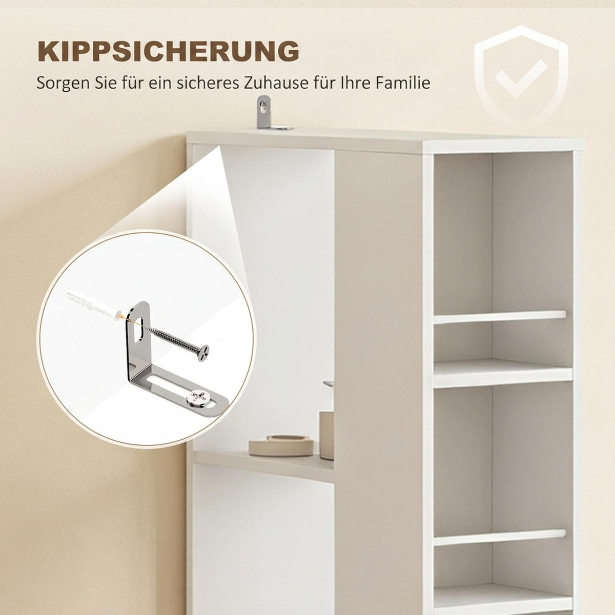 BADEZIMMERSCHRANK MDF Weiß - Silberfarben/Weiß, Holzwerkstoff/Metall (18/135/40cm) - HOMCOM