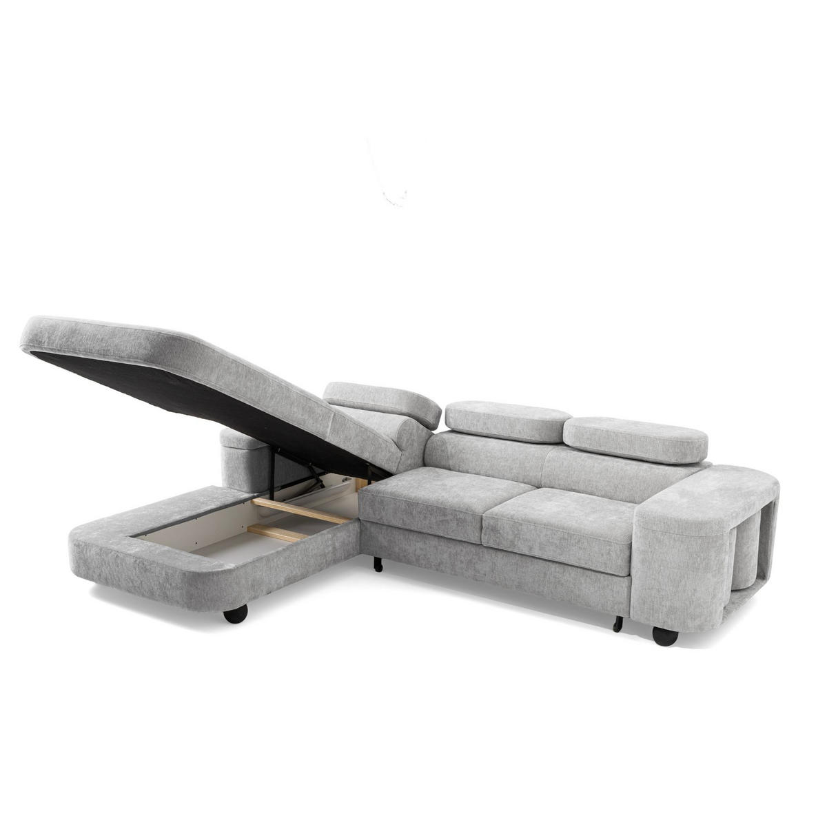 ECKSOFA LOVE L Links mit Schlaffunktion 124x210 Chenille Hellgrau - Hellgrau/Schwarz, Holz/Textil (284/205cm) - Muffo