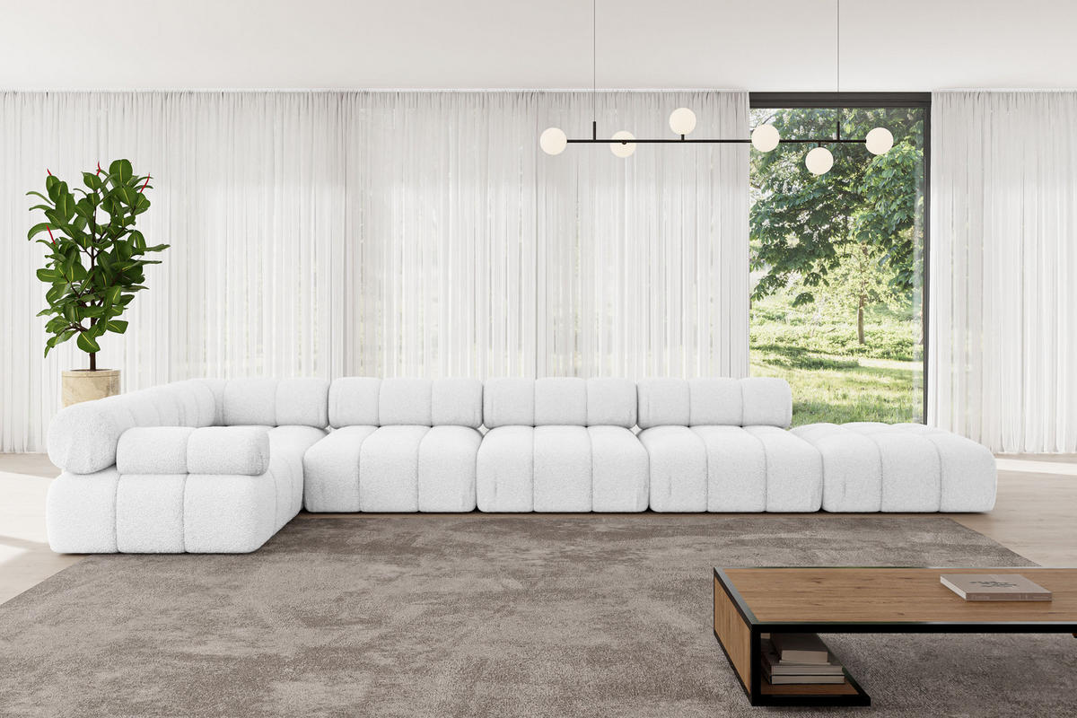 ECKSOFA modulares Sofa Felto-L3 - 475x190x70 cm Weiß Bouclé - Weiß, Holzwerkstoff/Textil (475/190cm) - ALTDECOR