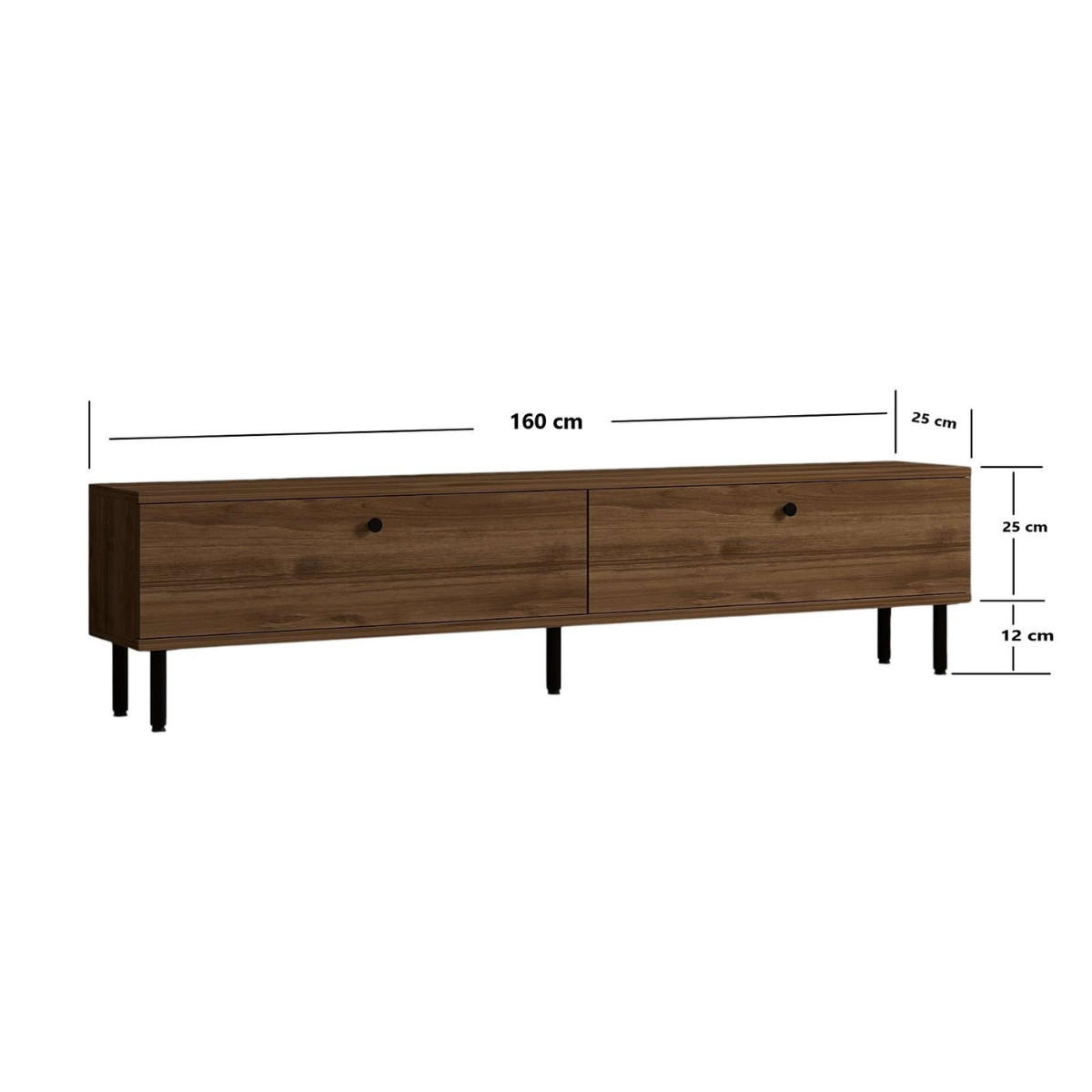 TV-MÖBEL mit 2 Klappen in Nussbaumdekor und schwarzen Metallfüßen 160/25/37 cm - Nussbaumfarben, Holzwerkstoff (25/37/160cm) - Calicosy