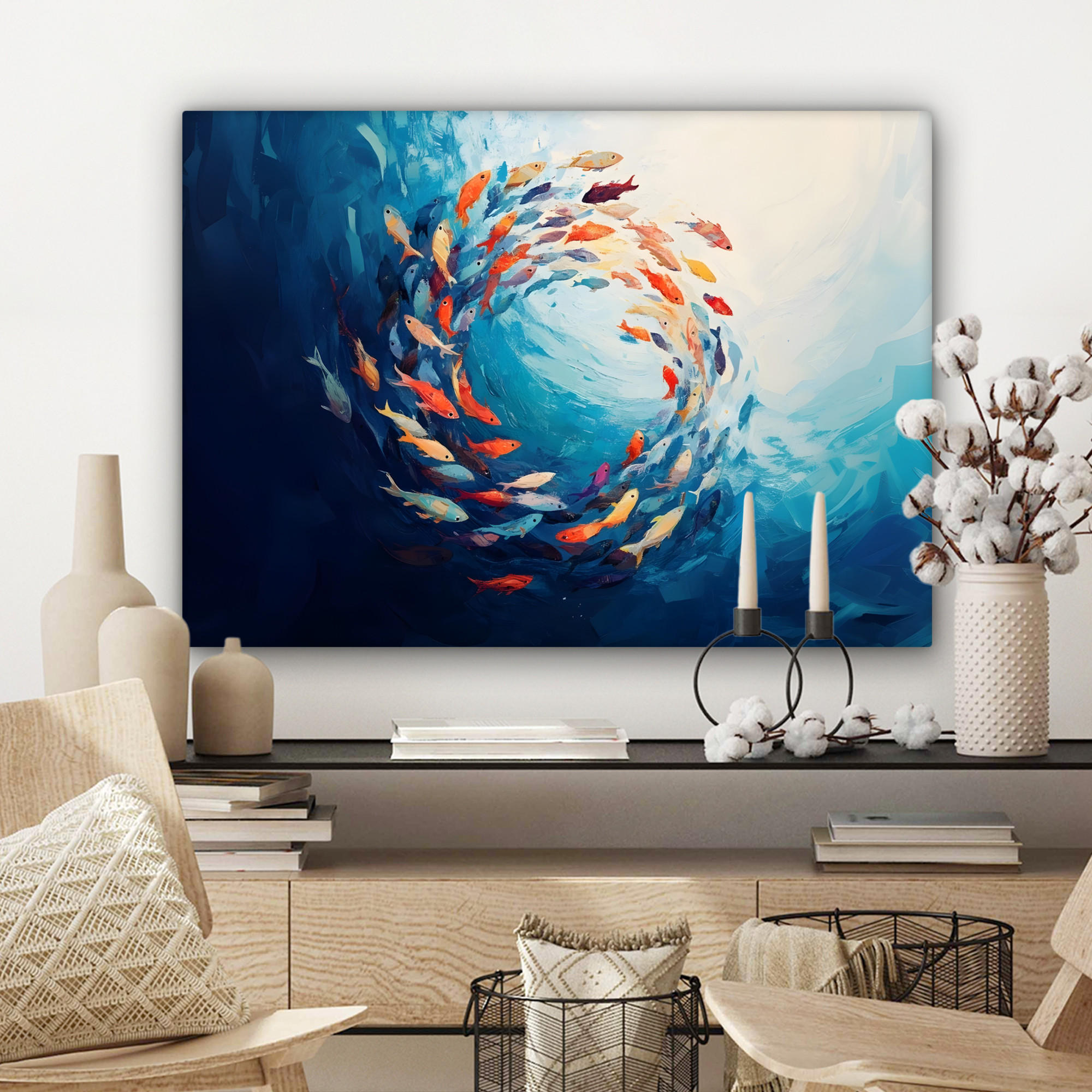 LEINWANDBILD Meer - Fische - Bunt - Dynamisch Wandbilder 80x60 cm - Hellblau, Textil (80/60cm) - MuchoWow