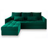ECKSOFA KOS PIK Grün Plüsch-Stoff mit Schlaffunktion - Grün, Holz (220/140cm) - MASSENO