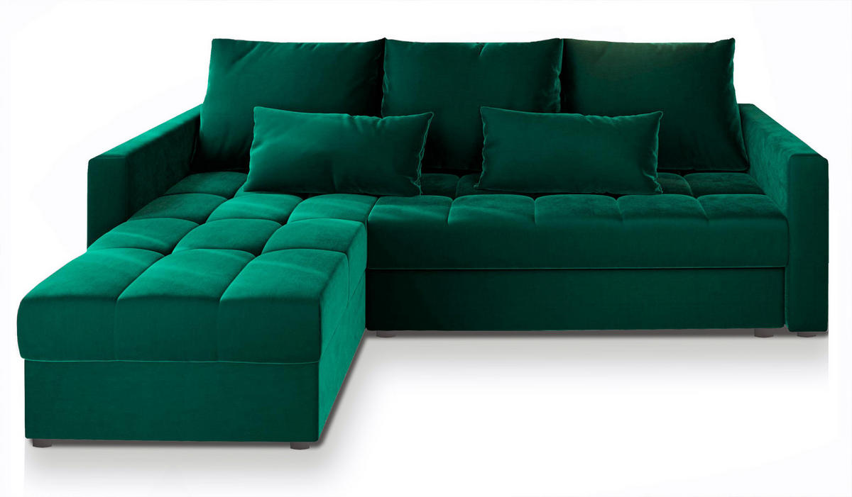 ECKSOFA KOS PIK Grün Plüsch-Stoff mit Schlaffunktion - Grün, Holz (220/140cm) - MASSENO