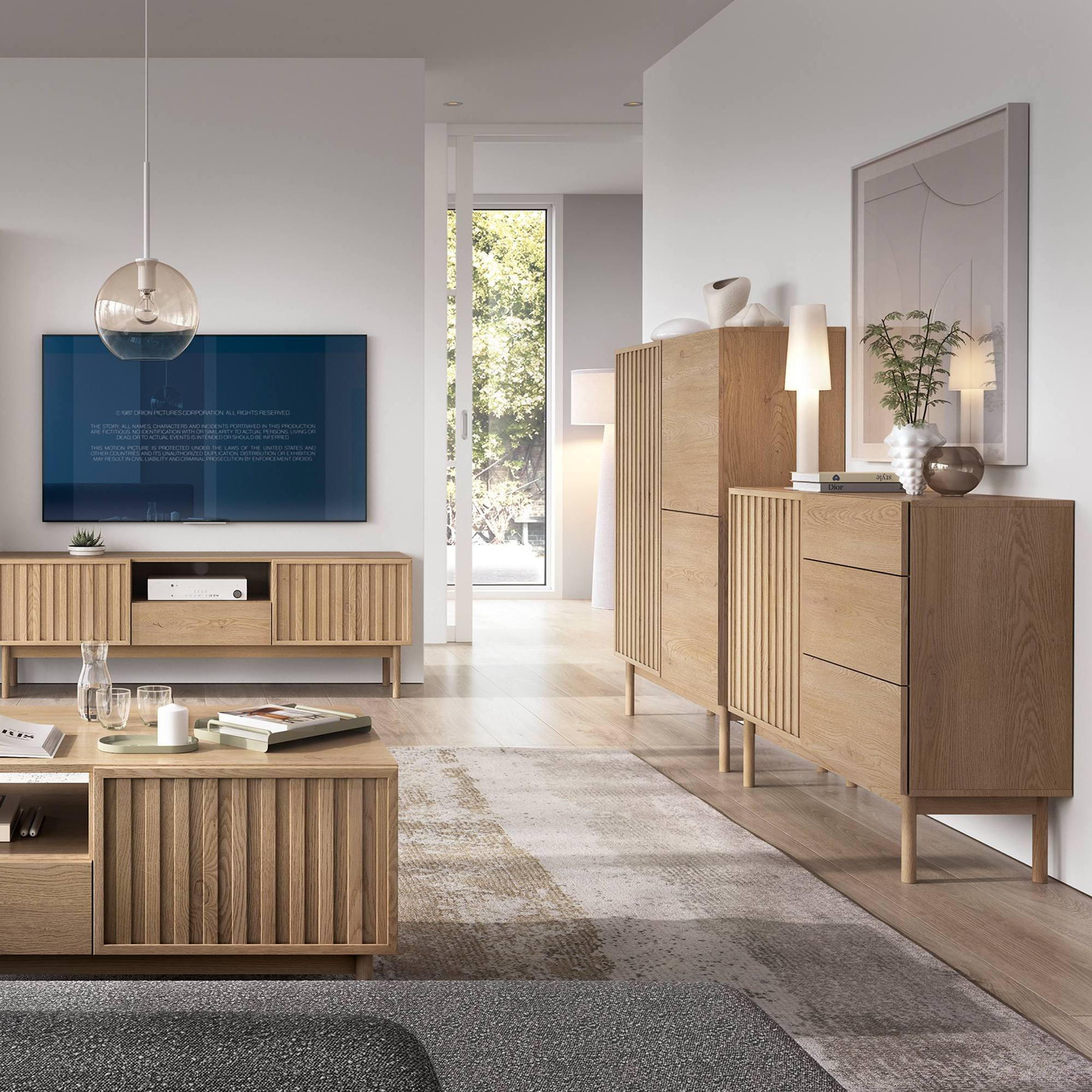 KOMMODE HARMA,Eichefarben - Eichefarben, Holzwerkstoff (106/130/37cm) - KONSIMO®