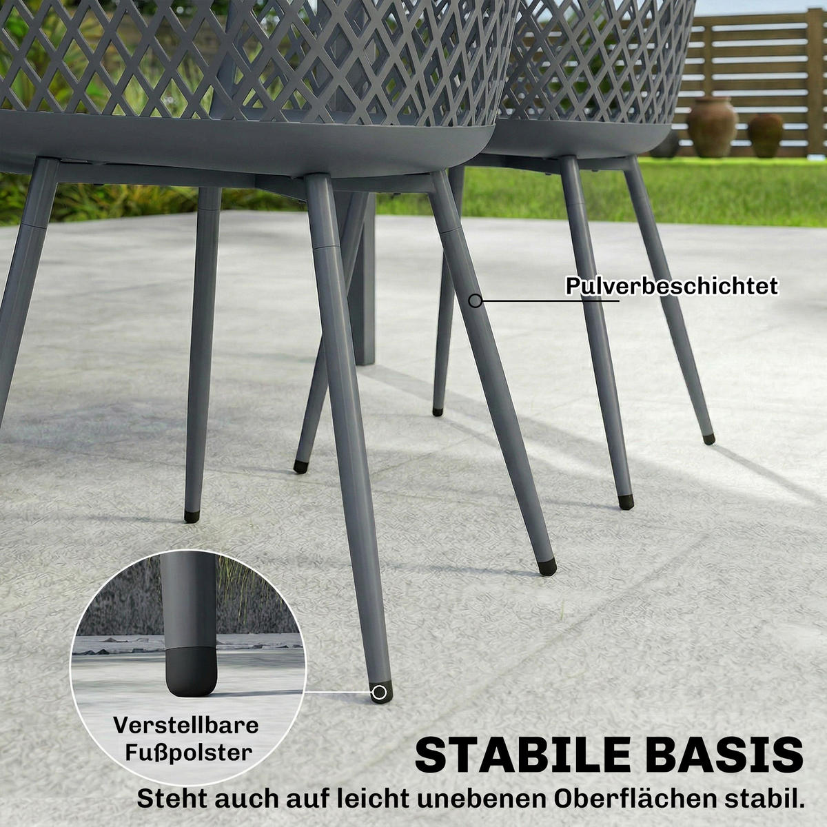 GARTENSTUHL 4er Set UV-beständige Gartenstühle aus Kunststoff mit Armlehne Rückenlehne 56 x 51 x 84 cm Dunkelgrau - Dunkelgrau, Metall (56/84/51cm)