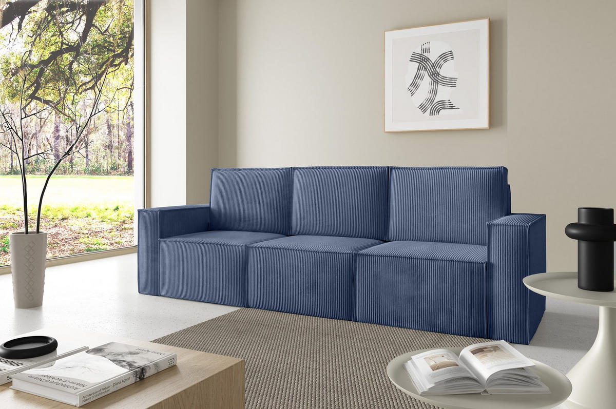 SOFA Orto Dunkelblau, Dreisitzer Polstersofa - Dunkelblau, Holzwerkstoff/Textil (247/93/82cm) - Bettso