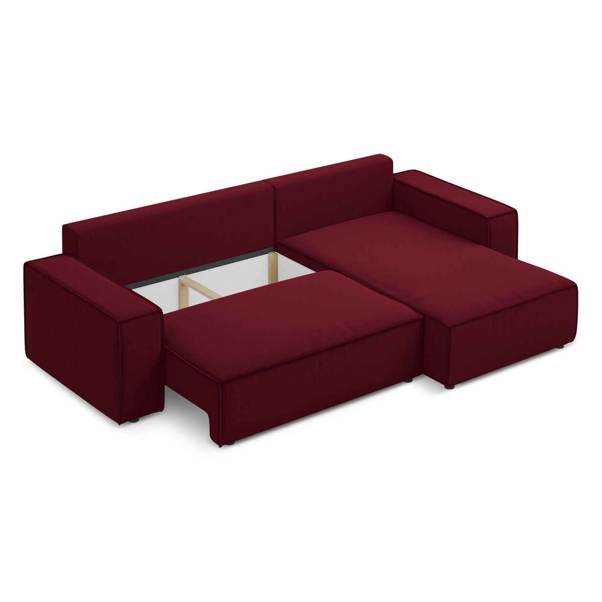 ECKSOFA mit Schlaffunktion Samt Stoff Rot - Bordeaux/Rot, Kunststoff/Textil (290/185cm) - LaMiaSofa