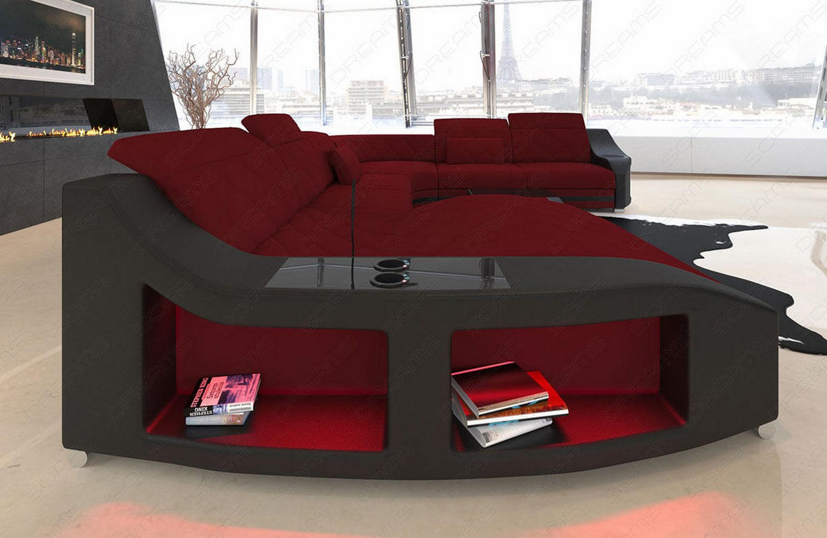 WOHNLANDSCHAFT Stoff Wohnlandschaft Swing Dunkelrot Schwarz Mikrofaserstoff - Dunkelrot, Kunststoff (404/90/295cm)