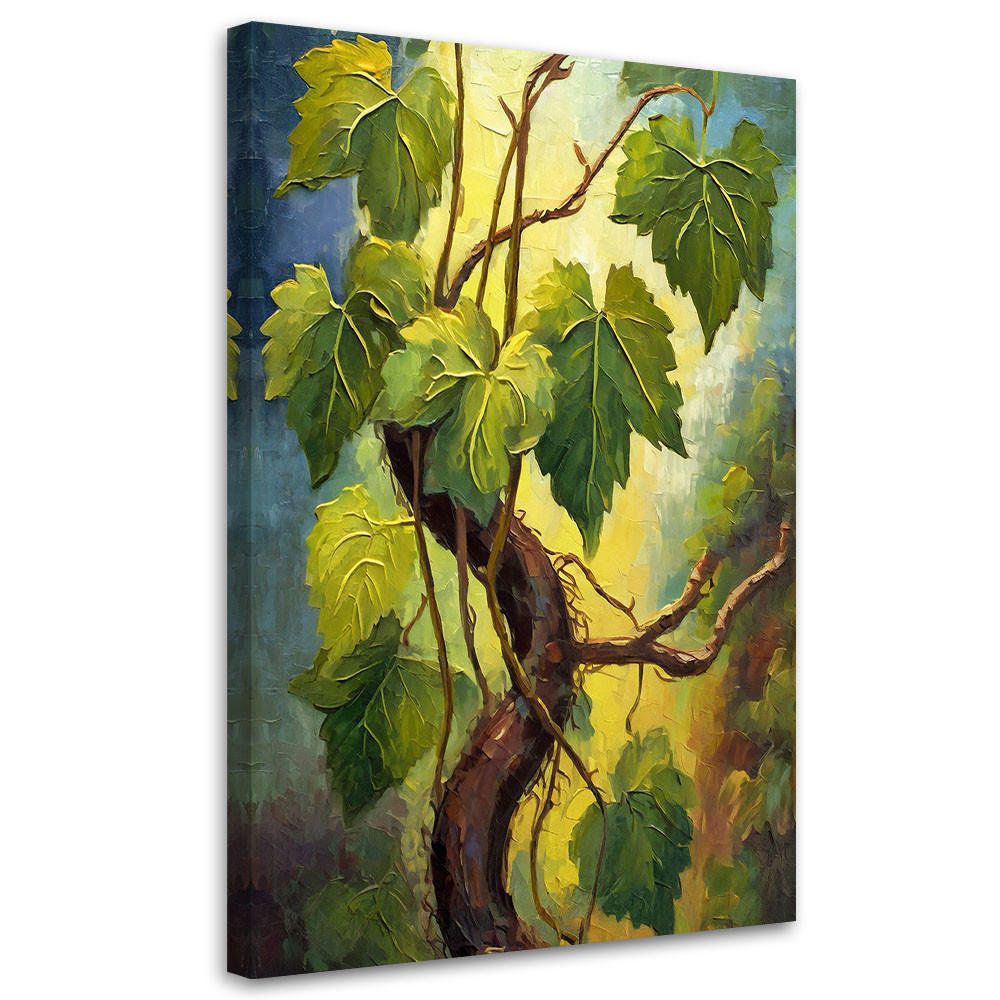 LEINWANDBILD Grüne Weintraubenblätter 80x120cm - Grün, Textil (80/120cm) - Feeby
