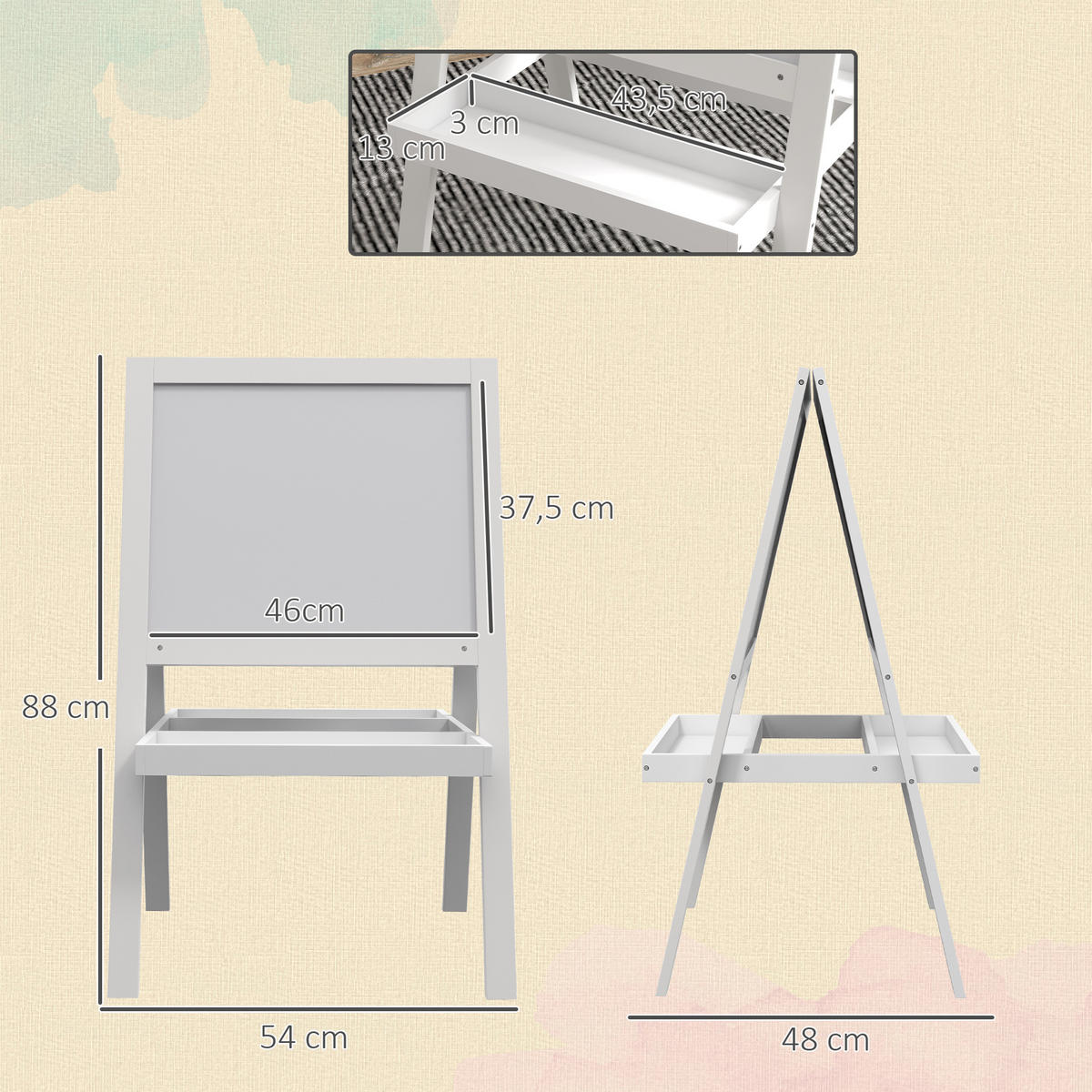 MALTAFEL DE-18182 2-in-1, magnetisch & Kreidetafel Weiß - Weiß, Holzwerkstoff (48/88/54cm) - ComfortXL