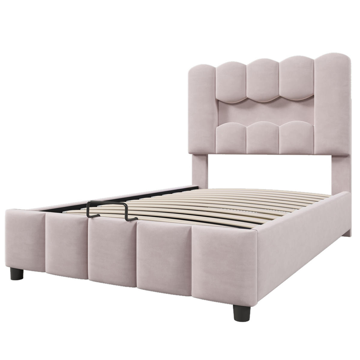 POLSTERBETT mit Stauraum 90x200 cm Samt Pink LED - Pink, Metall (90/200cm) - Meubliv