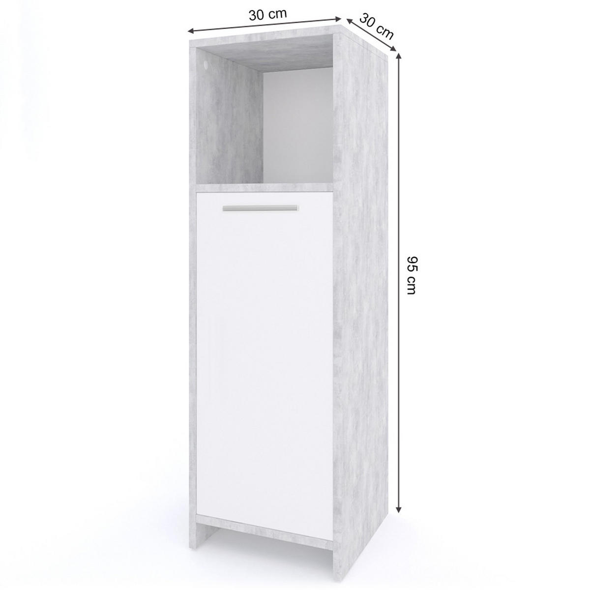 MIDISCHRANK Kiko Beton 30 x 95 cm - Weiß/Grau, Holzwerkstoff (30/95/30cm) - Vicco
