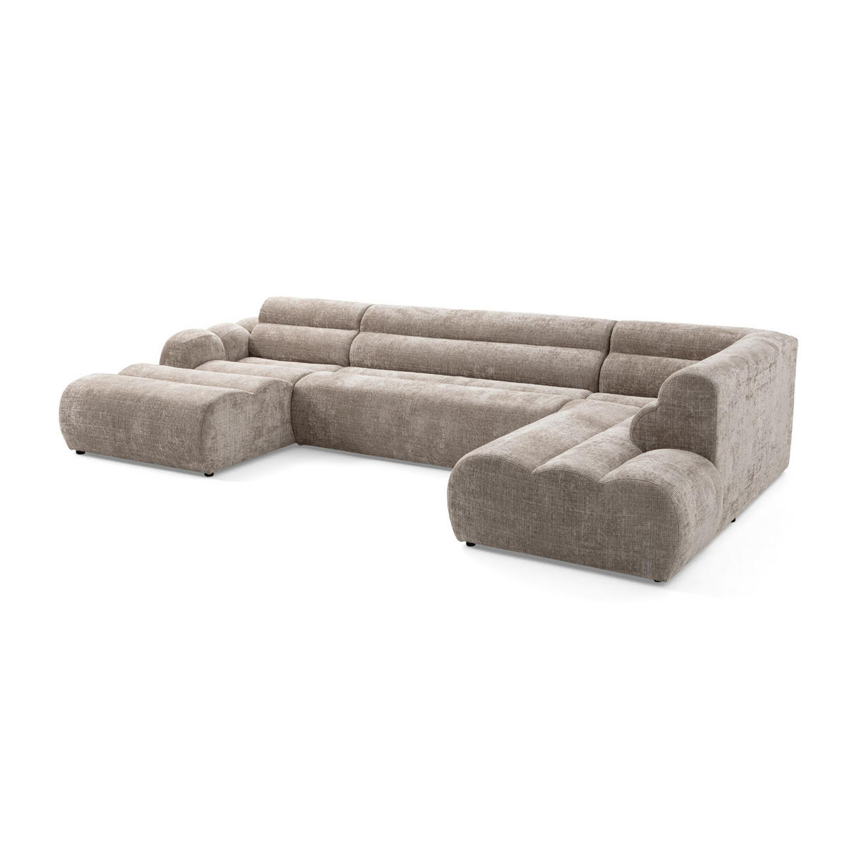 6-SITZER modulares Wohnlandschaft U XXL VEER SET 4 Rechts, 368 x 190 cm, Chenille Webstoff Beige - Beige/Schwarz, Holz/Kunststoff (190/75/368cm) - Muffo