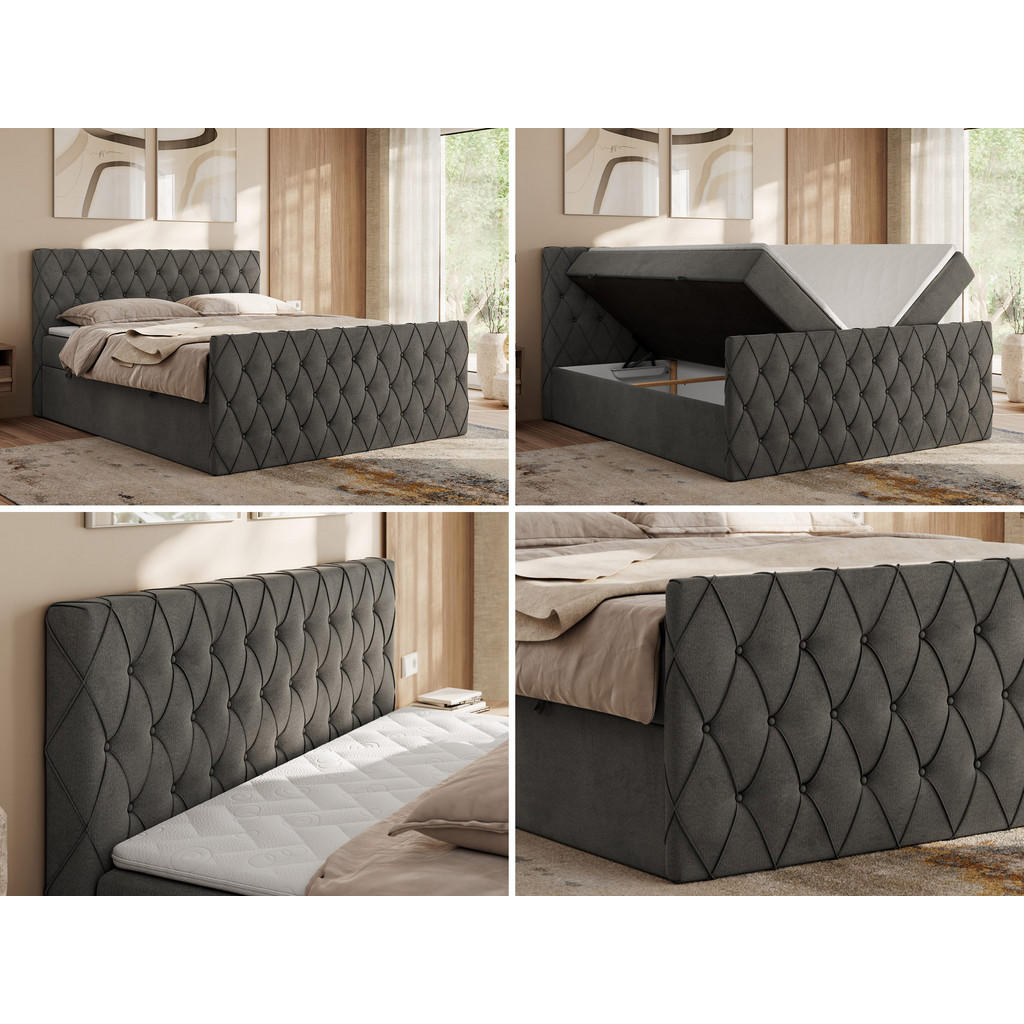 Thumbnail - MKS Boxbett, Dunkelgrau, Textil, 2-Sitzer, H4, 7-Zonen, Rechteckig, 180x200 cm, Oeko-Tex®, Schlafzimmer, Betten, Boxspri...