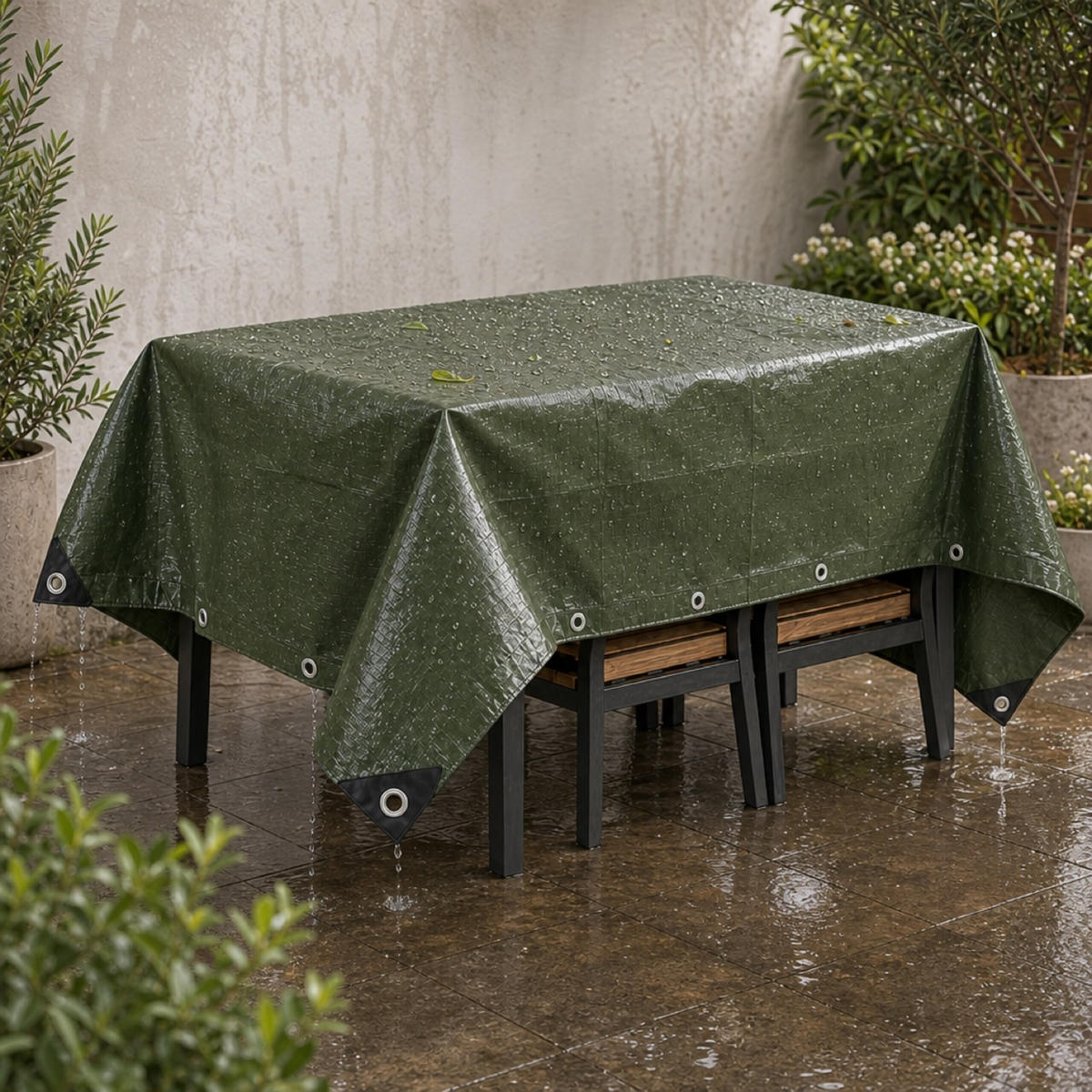 PONJAVA zelena vodoodporna 3x4 m - temno zelena, umetna masa (400/300/0.1cm) - Relaxdays