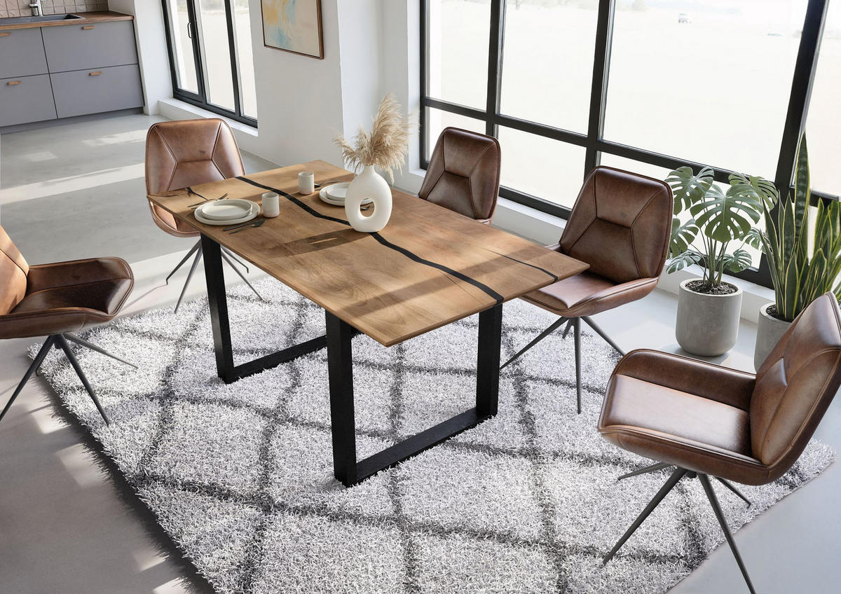ESSTISCH Mango 180x90x76 natur lackiert / Epoxid schwarz, U-Beine anthrazit matt EPOXY - Naturfarben, Holz (180/90/76cm) - Massivmoebel24