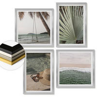 WANDBILDER 4er Set - 50x50 cm & 40x60 cm Silberner Rahmen - Strandschaukel-Blätterurlaub - Silberfarben, Kunststoff (50/50cm) - ArtPrintCave