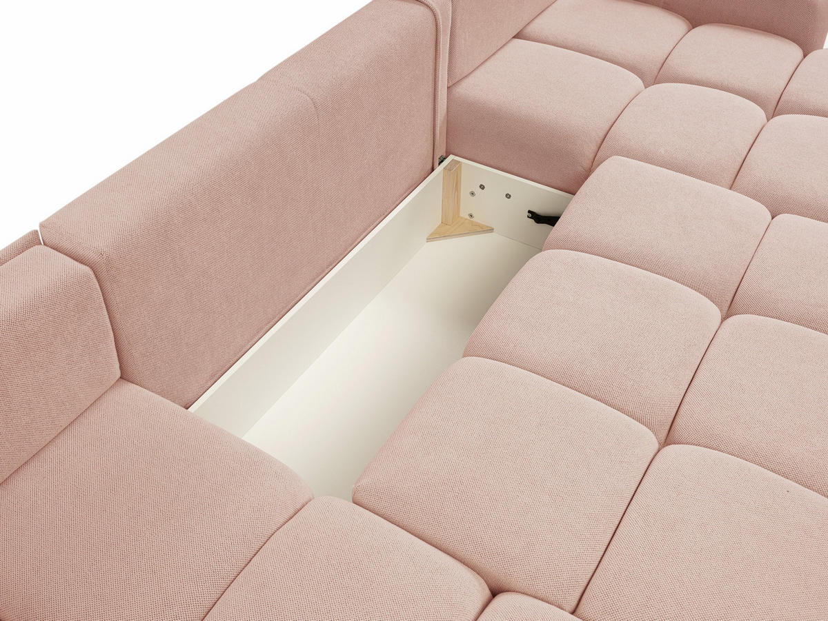 WOHNLANDSCHAFT DUCA U Rosa Jersey mit Schlaffunktion - Rosa, Holz (359/88/177cm) - MASSENO