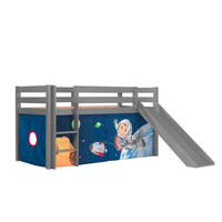 HOCHBETT mit Rutsche Karolina Massivholz Grau Textilset Spaceman - Pastellblau/Grau, Holz (90/200cm) - 58aufmkessel