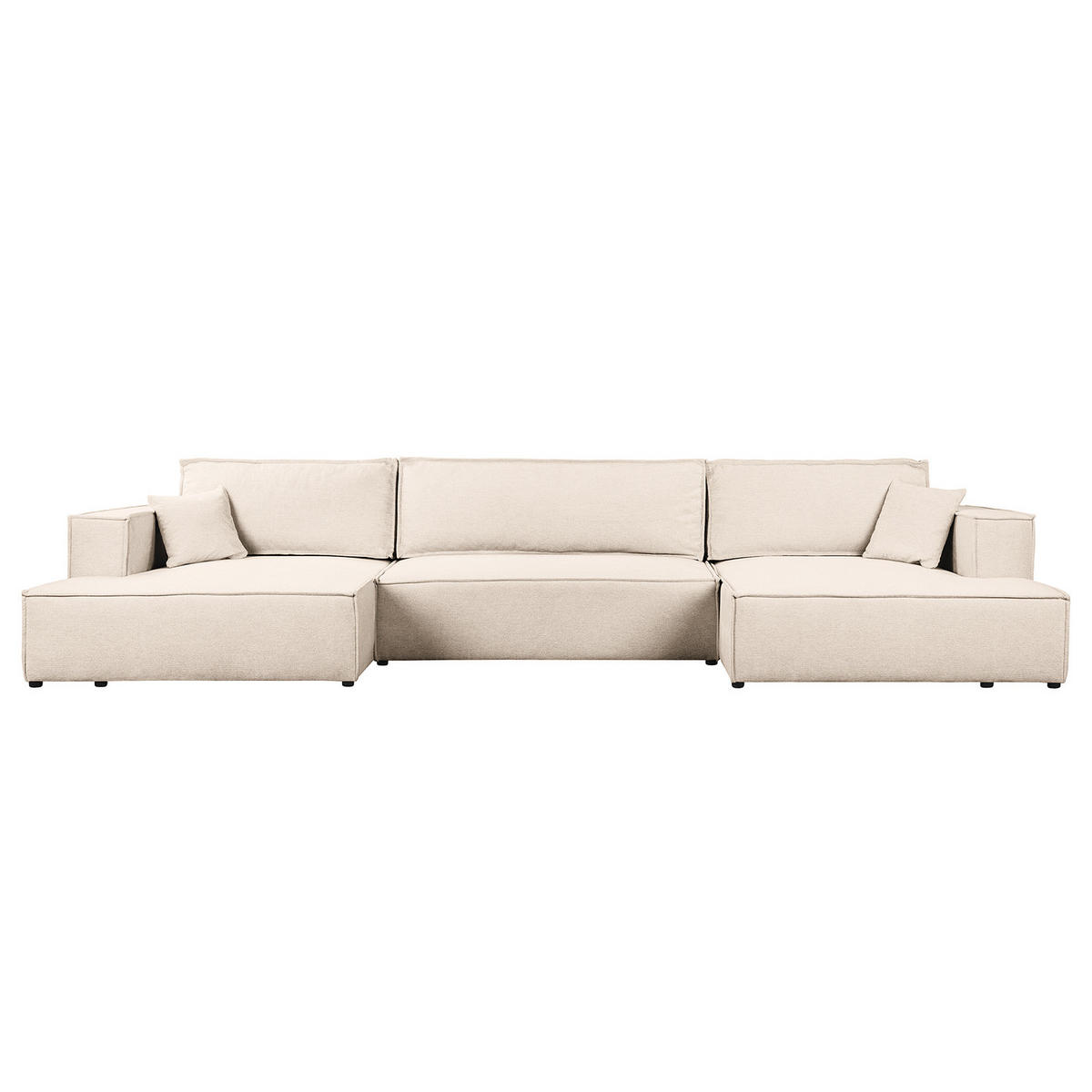 WOHNLANDSCHAFT mit Schlaffunktion - Beige/Schwarz, Kunststoff/Textil (398/70/148cm) - home24