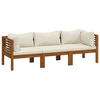 GARTENSOFA 3-Sitzer Mit Creme Kissen Massivholz Akazie - Creme/Braun, Holz/Textil - vidaXL