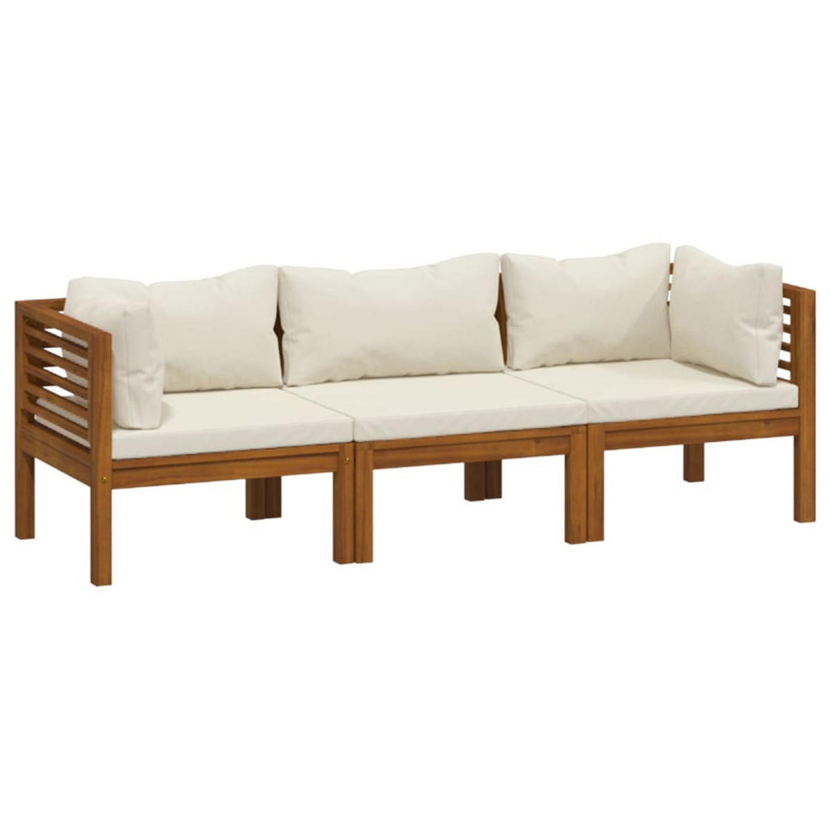 GARTENSOFA 3-Sitzer Mit Creme Kissen Massivholz Akazie - Creme/Braun, Holz/Textil - vidaXL