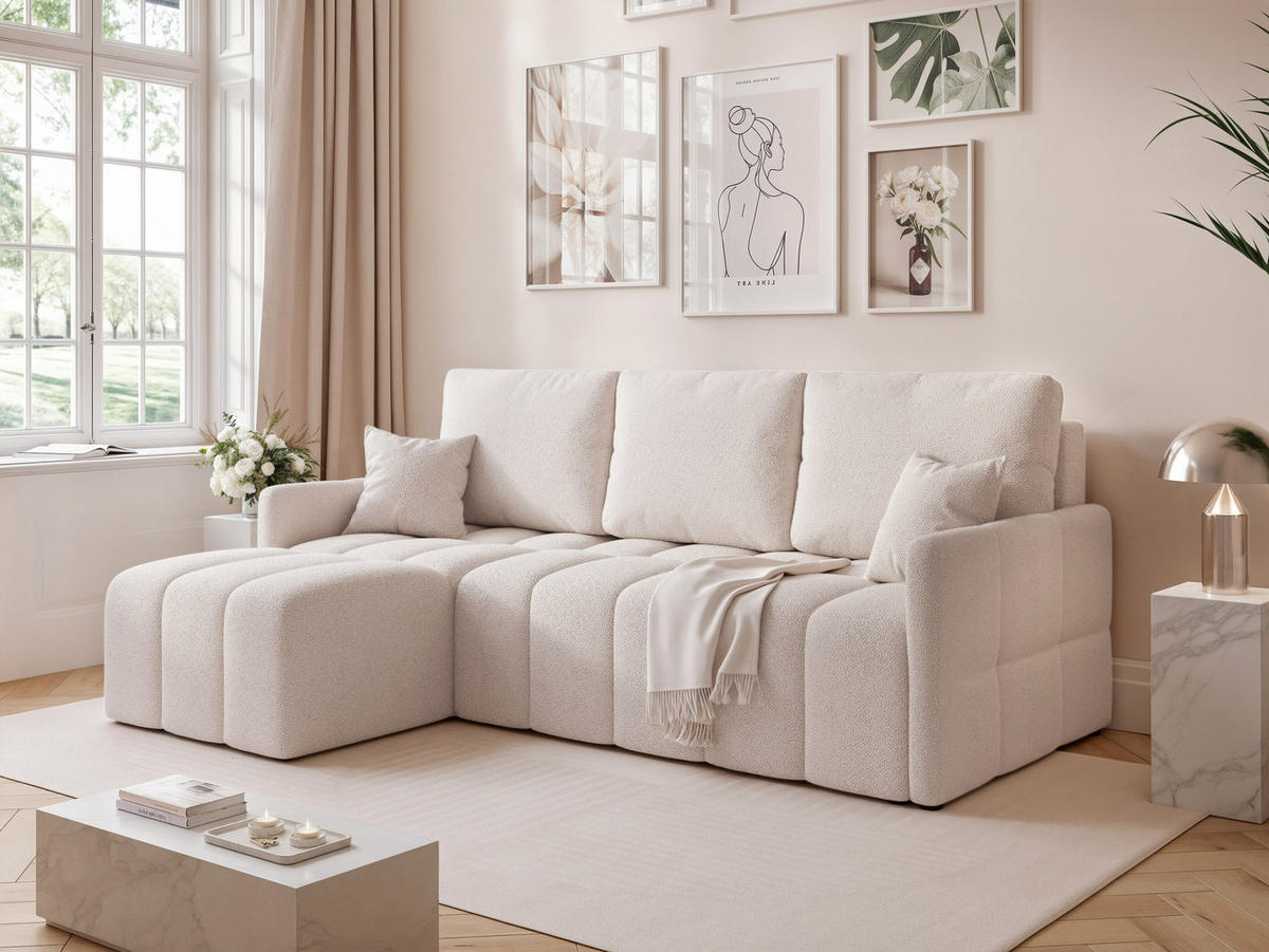 ECKSOFA LUPOO mit Schlaffunktion und Bettkasten Creme - Creme, Holzwerkstoff/Kunststoff (213/152cm) - Idohome