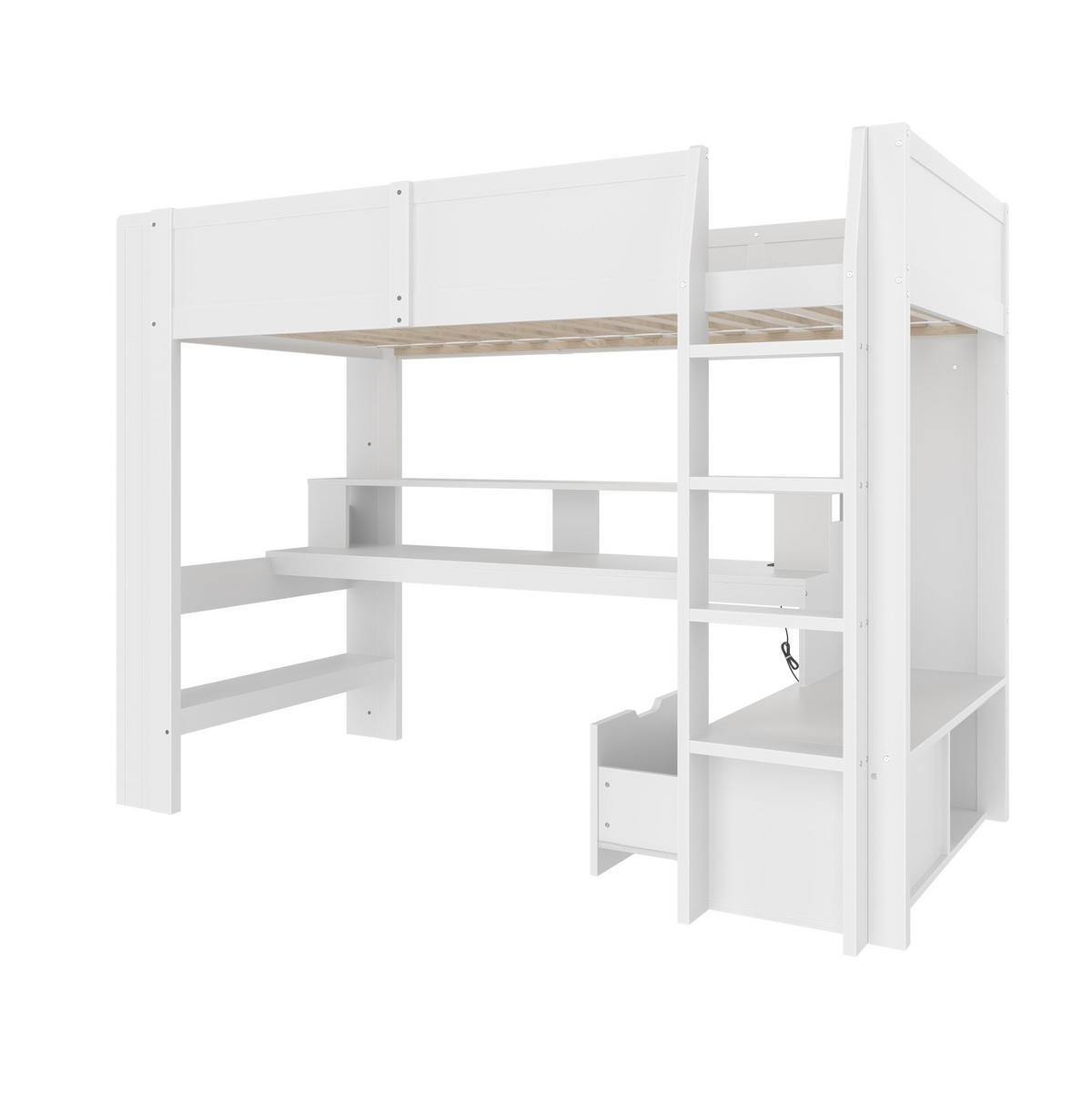 HOCHBETT 90/200 cm in Weiß mit Schreibtisch, Stauraum und LED-Beleuchtung - Weiß, Holz (90/200cm) - Flora Grace