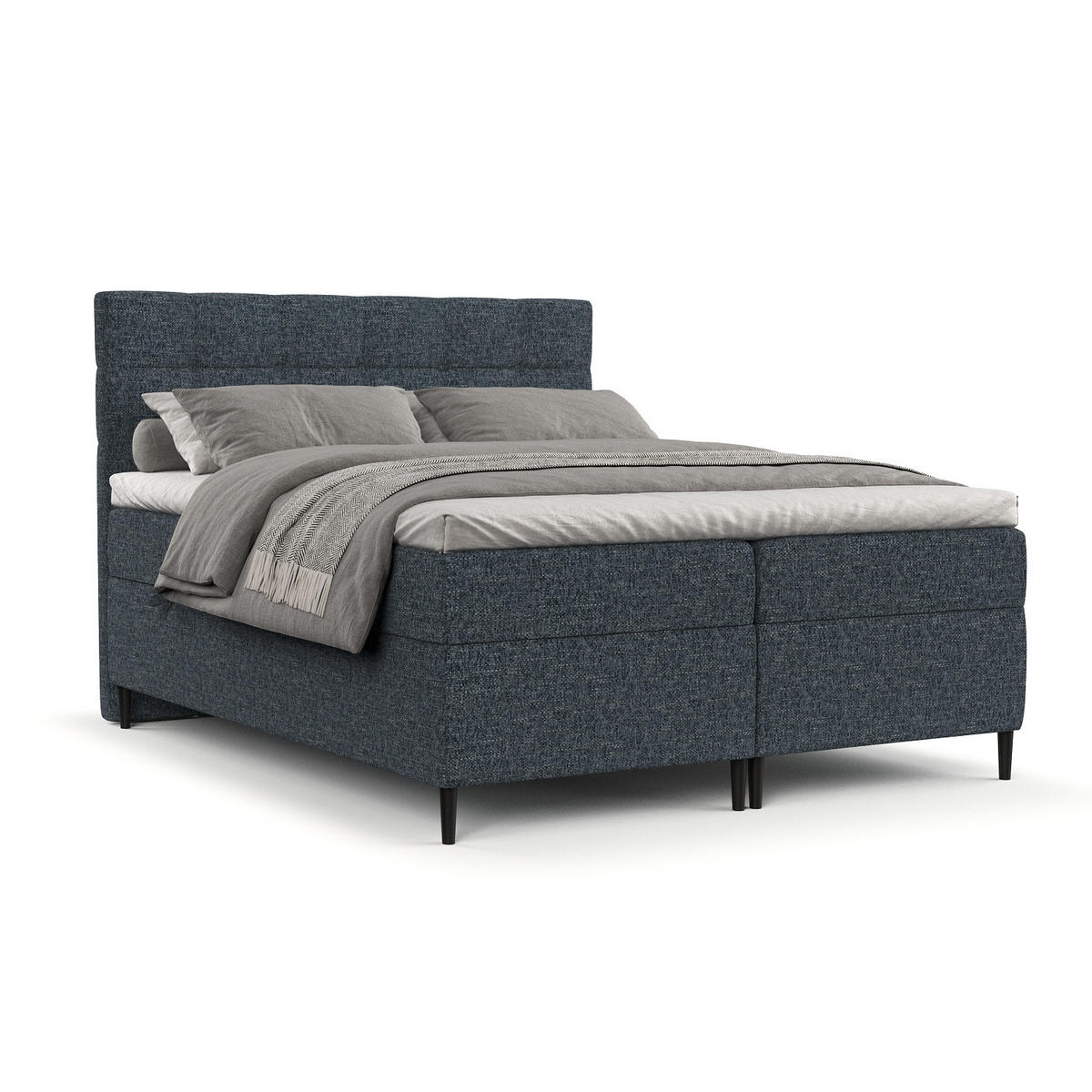 BOXBETT Urbaneo Marineblau 140/200 cm mit Bonellmatratze und Topper - Schwarz/Dunkelblau, Holz/Holzwerkstoff (140/200cm) - Maison de Reve