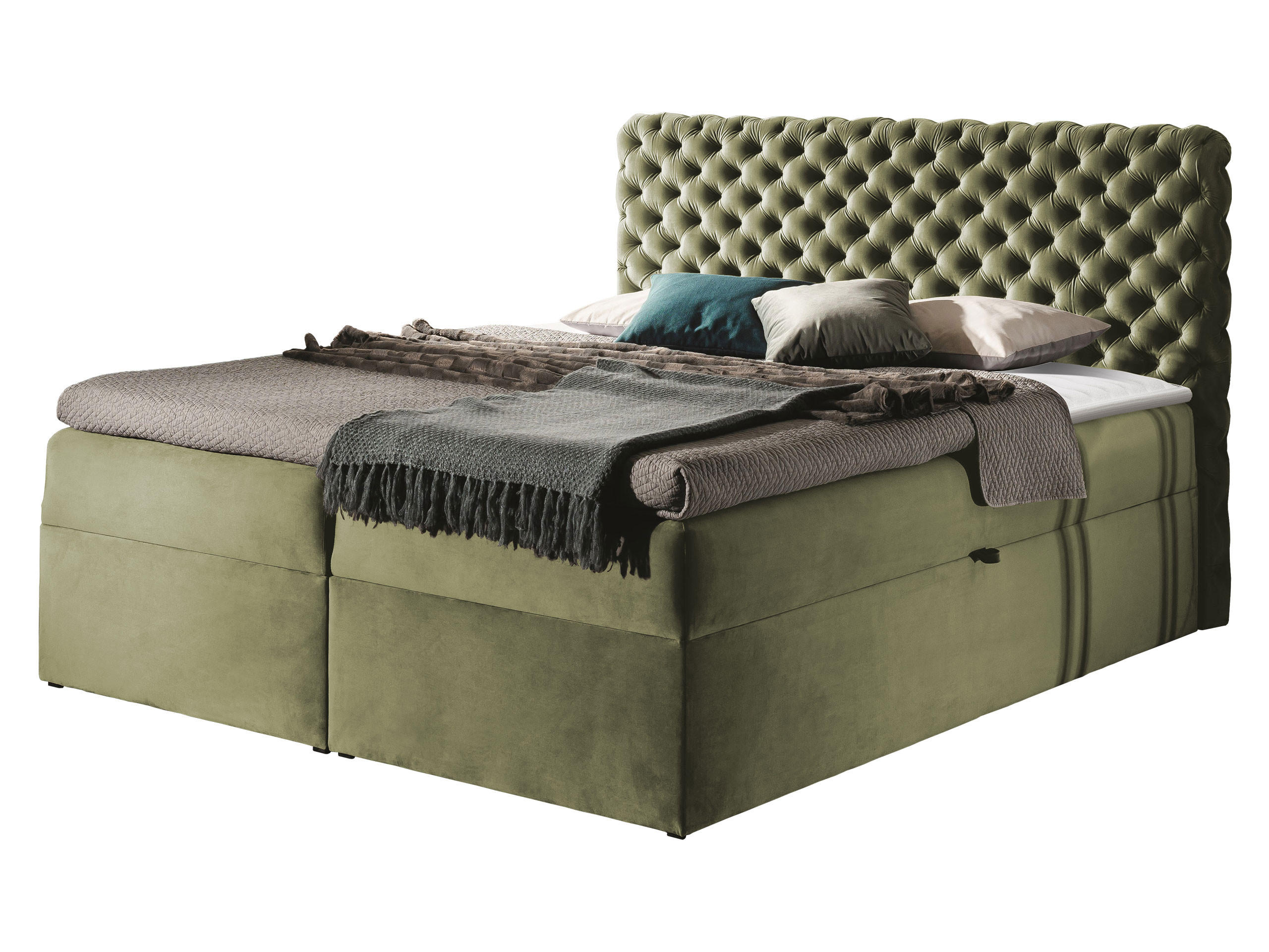 BOXBETT Chesterfield - Hellgrün, Holz (160/200cm) - MIRJAN24